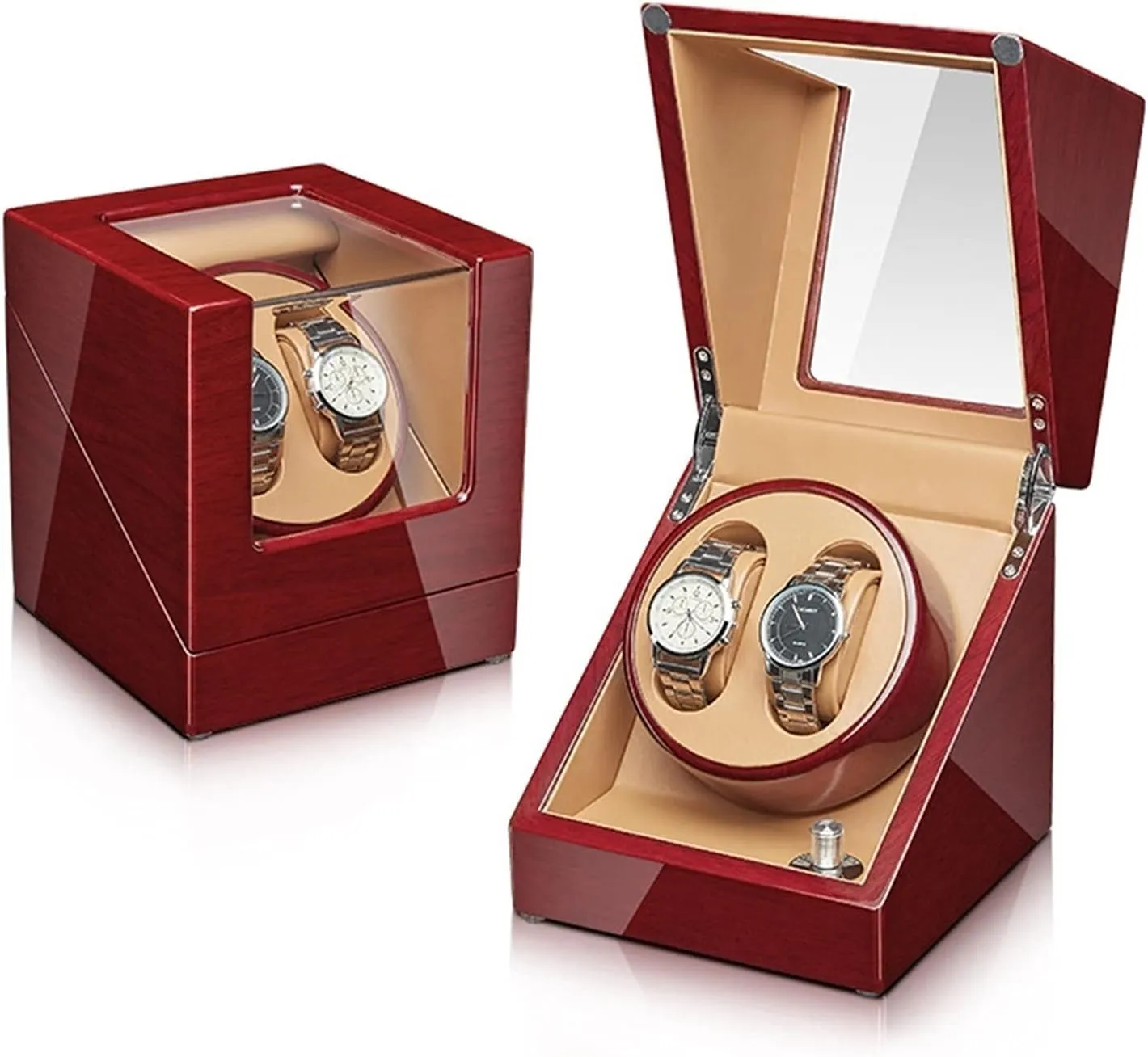 Display Box for superstitious melodic ribbon undergo wield fabulous 2/4 Watches with Silent Motor Flexible Watch Pillow Acrylic Glass Wood Shell Piano Finish Fit Lady and Man Watches (2 0) Watch Display Box Automatic Watch Winder Storage 