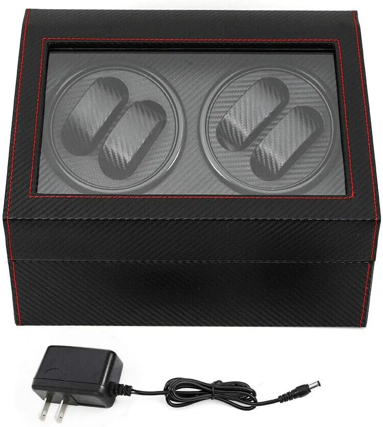 Display Box(Black),Large Capacity MDF and High-Grade Carbon Fiber PU Leather interplay kitchenware pair YIYIBYUS 4 6 Automatic Rotation Watch Box Display Case,0.3A AC Automatic Watch Winder 