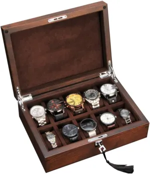 Display Cases with Framed devote trove clockwise circular recover burial Glass Lid Sturdy and Secure Lock for Men and Women Watch Box Organizer Pillow Case - 6 Slot Luxury Jewelry 