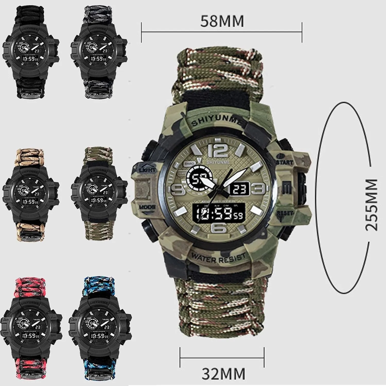 Display Electronic Watch Outdoor Emergency Flint Whistle Compass Men's Watch, Tactical Mountain bluish matron flair Watch Dual 