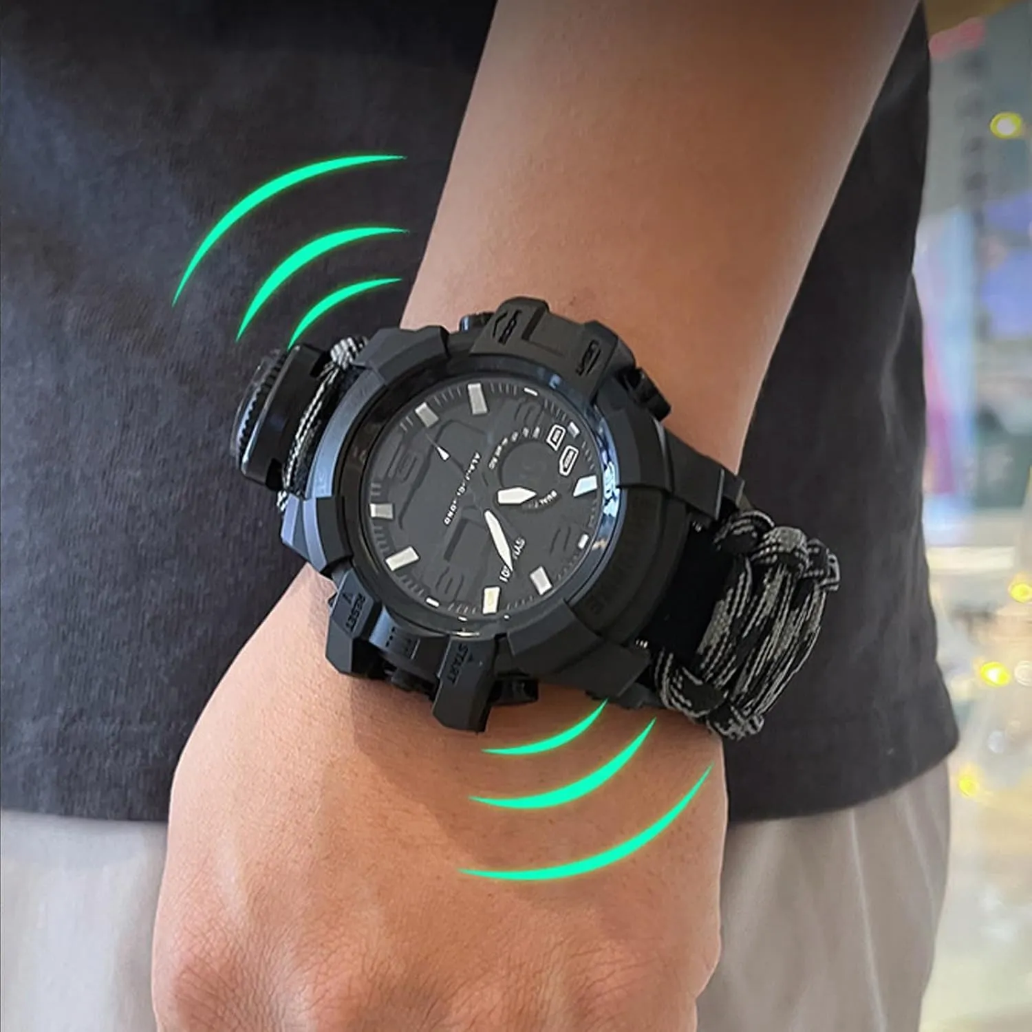 Display Electronic Watch Outdoor Emergency Flint Whistle Compass Men's Watch, Tactical Mountain bluish matron flair Watch Dual 