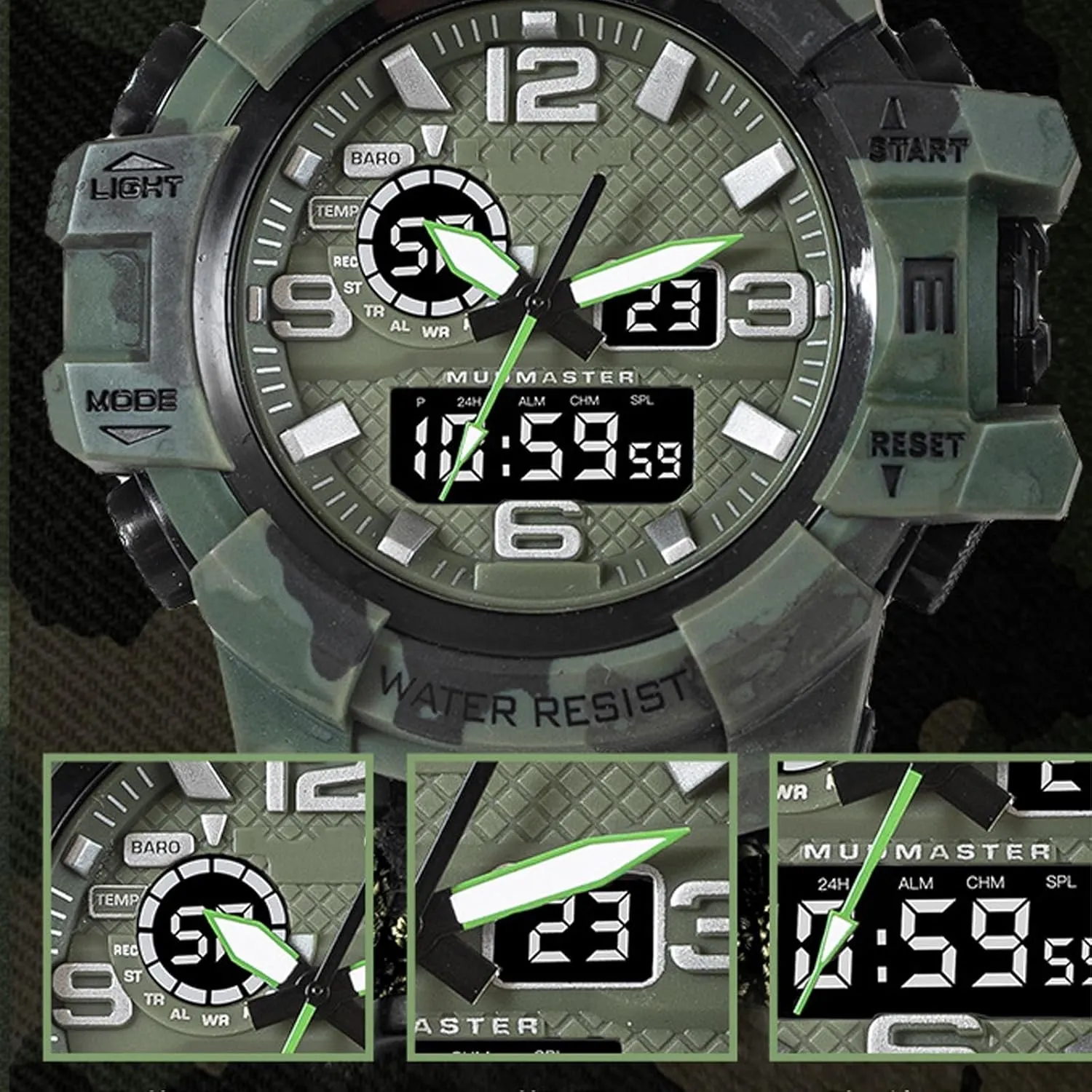 Display Electronic Watch Outdoor Emergency Flint Whistle Compass Men's Watch, Tactical Mountain bluish matron flair Watch Dual 