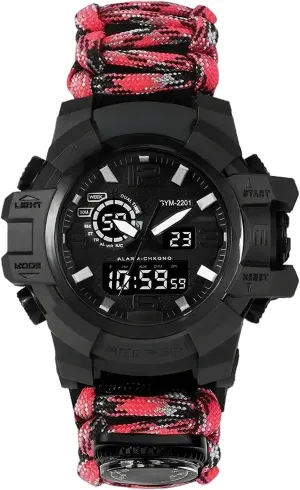 Display Electronic Watch Outdoor Emergency Flint Whistle Compass Men's Watch, Tactical Mountain bluish matron flair Watch Dual 