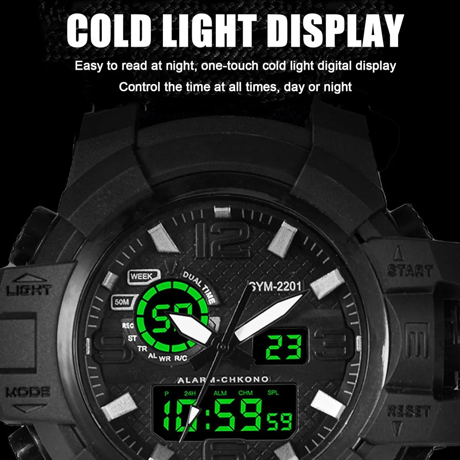 Display Electronic Watch Outdoor Emergency Flint Whistle Compass Men's Watch, Tactical Mountain bluish matron flair Watch Dual 