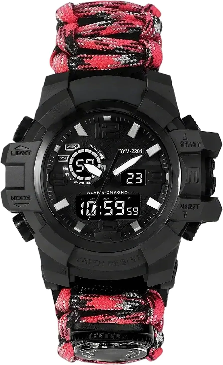 Display Electronic Watch Outdoor Emergency Flint Whistle Compass Men's Watch, Tactical Mountain bluish matron flair Watch Dual 