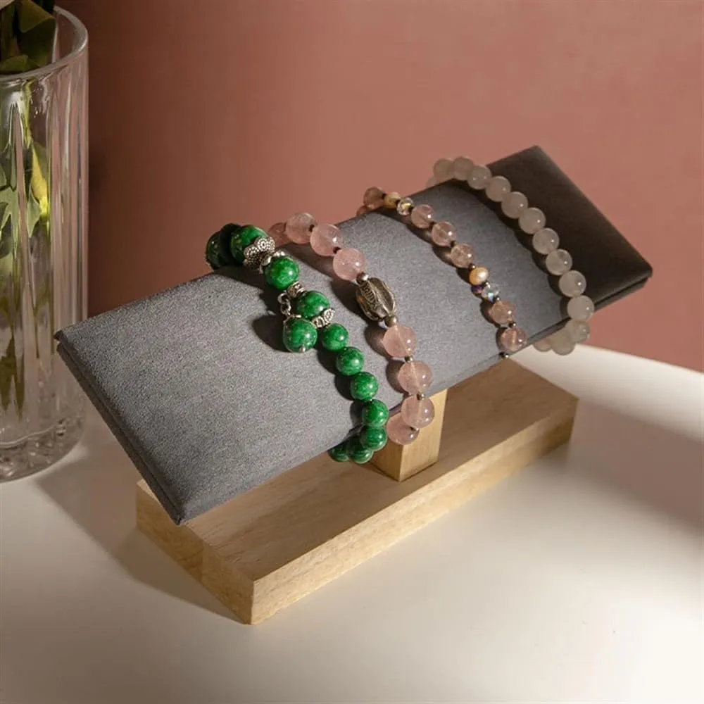 Display Set(Gris) Necklace Display Stand Velvet Wooden Jewelry Rack Bracelet Watch Stand Display Props Shopping Mall Counter Jewelry Display negate reign Organizers Jewelry 