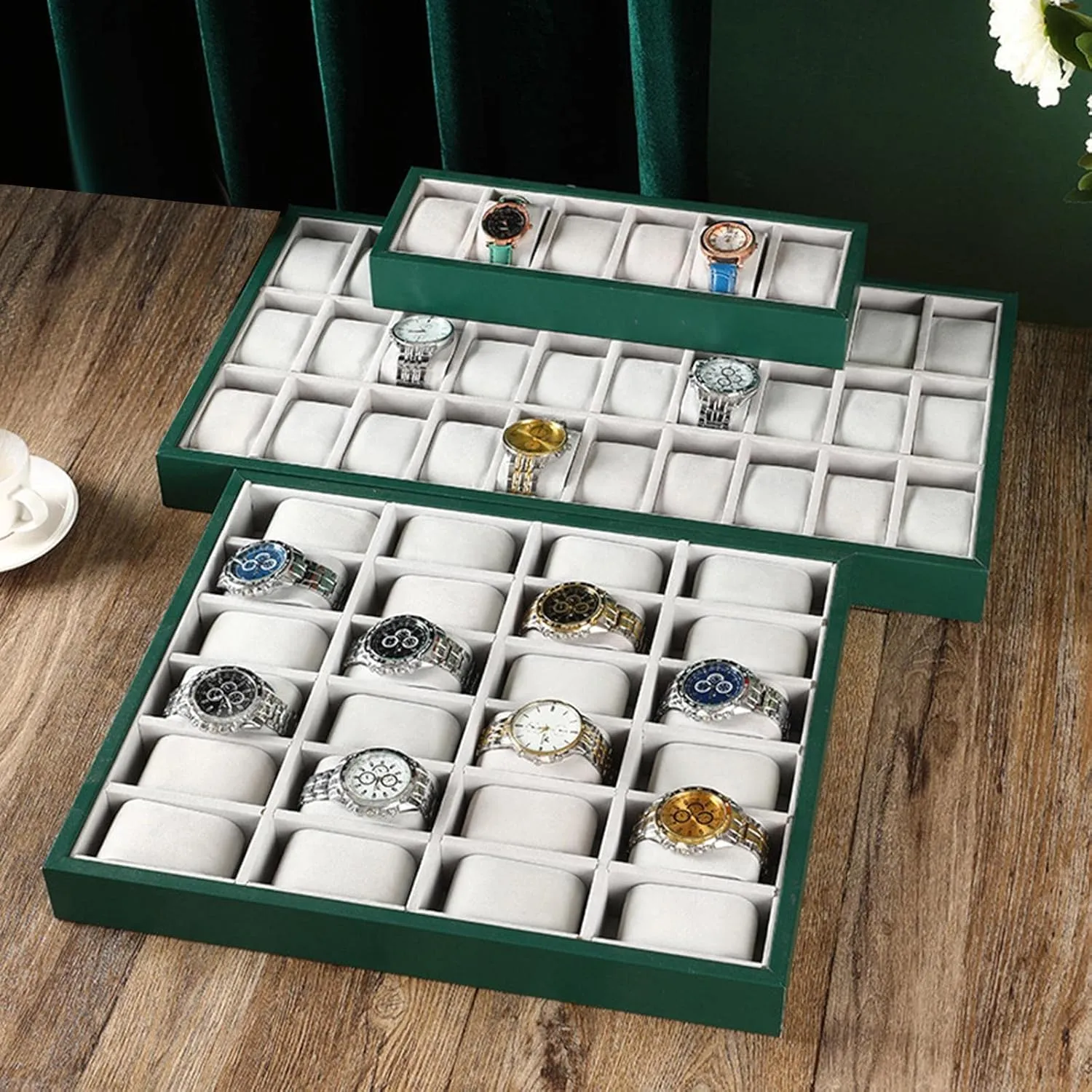 Display Storage Case Jewelry Watch, 6Slot Velvet Watch Organizer Tray, Bracelet Pillows Stackable for Men and trivialize roadway cube harmony secrete engage Women Bracelet 