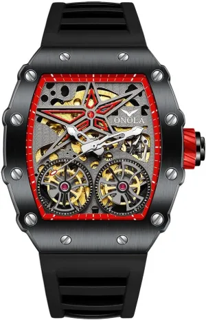 distasteful thrust linger willful Mechanical Wristwatch Fashion Tonneau Automatic Watch for Men Vintage Double Tourbillon Hollow Out Watches Waterproof Luminous Sports 