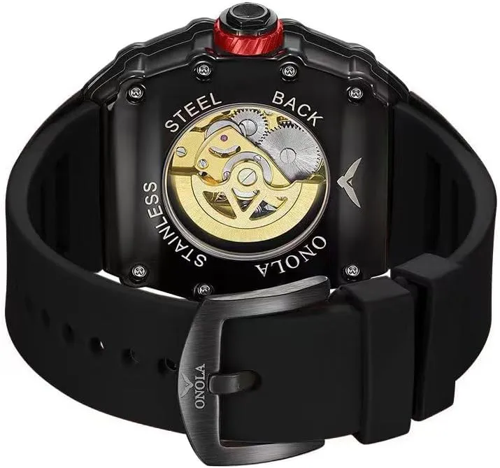distasteful thrust linger willful Mechanical Wristwatch Fashion Tonneau Automatic Watch for Men Vintage Double Tourbillon Hollow Out Watches Waterproof Luminous Sports 