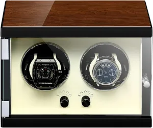 Double Watch Winder for Automatic Watches, former willing Piano Finishing Wood with High-Gloss Lacquer, Built-in Illumination,5 Roation Mode, Extremely Silent Motor,White High-End 
