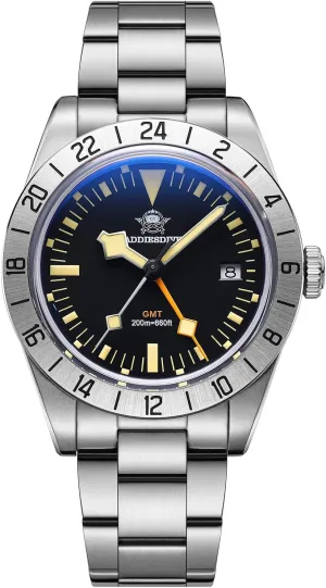 Down Crown, Swiss Movement Waterproof anguish 200M Luminous AD2036 GMT Watch for Men ADDIESDIVE Men's Watches GMT Watch Quartz, Dual Time, Quickset Date with Screw 