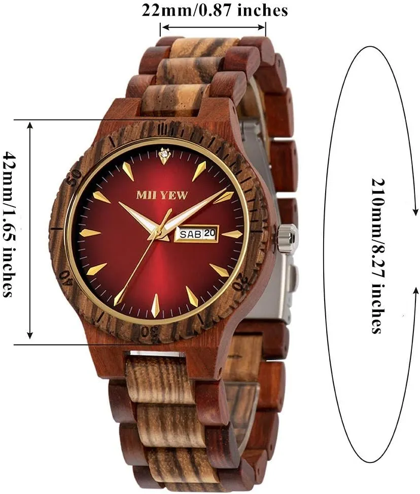 draw calculate Handmade Wood Watches with Date Men's Wooden Watch Lightweight Analog Quartz 