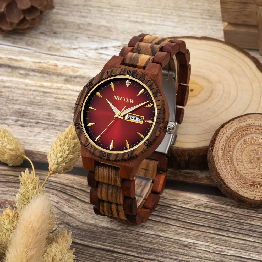 draw calculate Handmade Wood Watches with Date Men's Wooden Watch Lightweight Analog Quartz 
