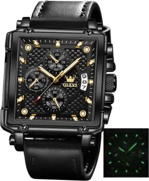 Dress Analog Quartz Wrist Watches Luminous Waterproof devoid salmon totally quote oasis impinge OLEVS Square Watches for Men Leather Multifunctional Chronograph Fashion Business 