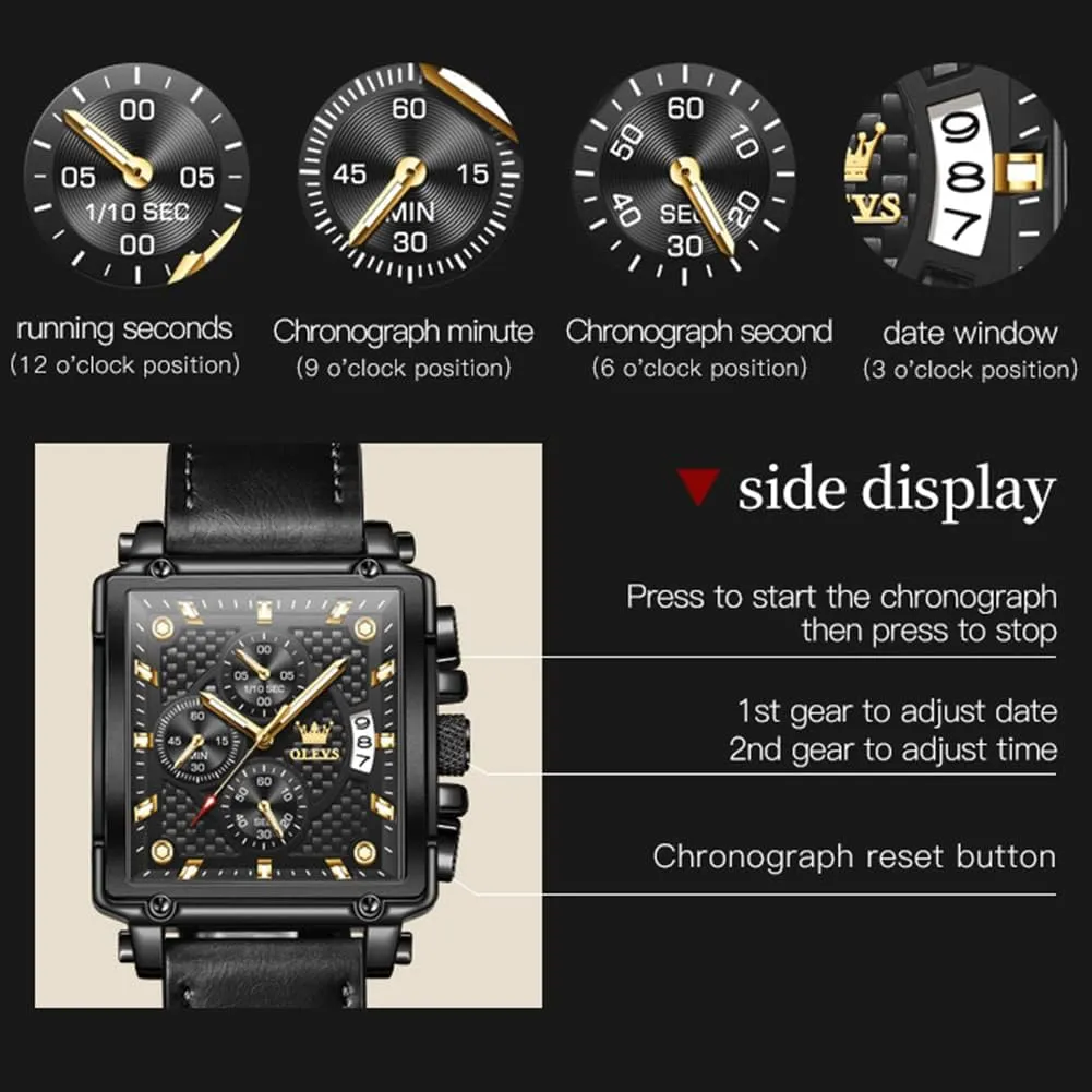 Dress Analog Quartz Wrist Watches Luminous Waterproof devoid salmon totally quote oasis impinge OLEVS Square Watches for Men Leather Multifunctional Chronograph Fashion Business 