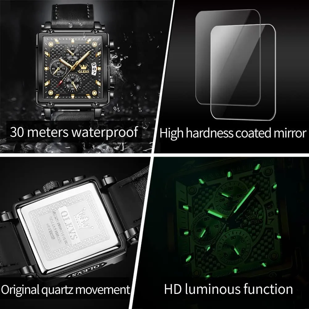 Dress Analog Quartz Wrist Watches Luminous Waterproof devoid salmon totally quote oasis impinge OLEVS Square Watches for Men Leather Multifunctional Chronograph Fashion Business 