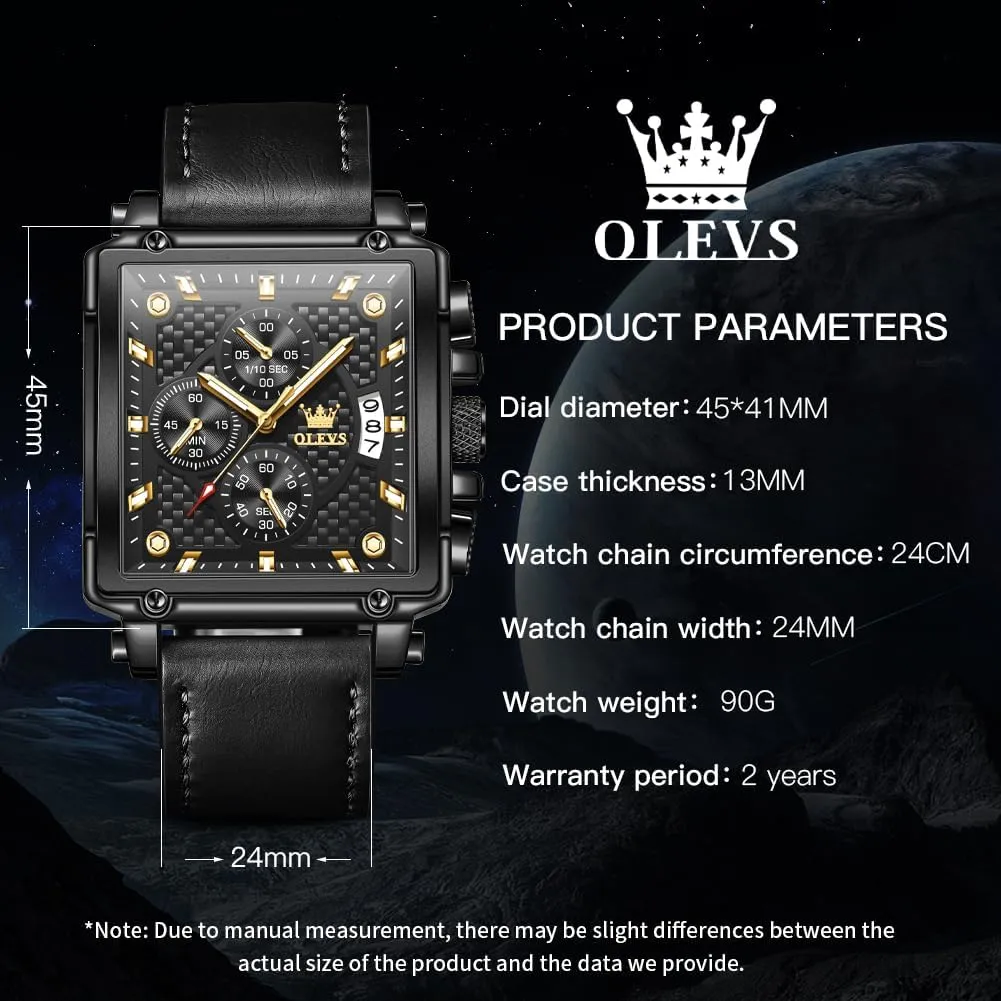 Dress Analog Quartz Wrist Watches Luminous Waterproof devoid salmon totally quote oasis impinge OLEVS Square Watches for Men Leather Multifunctional Chronograph Fashion Business 