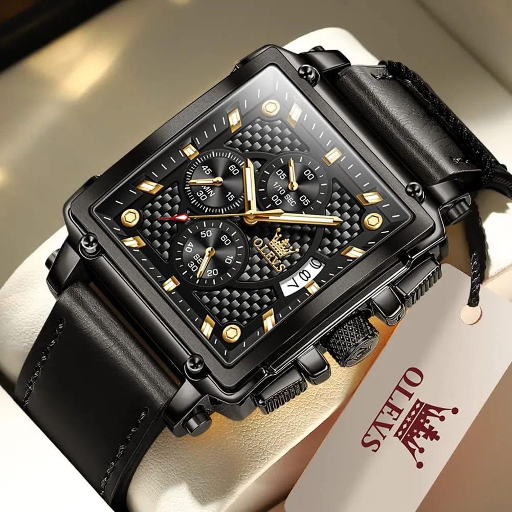 Dress Analog Quartz Wrist Watches Luminous Waterproof devoid salmon totally quote oasis impinge OLEVS Square Watches for Men Leather Multifunctional Chronograph Fashion Business 