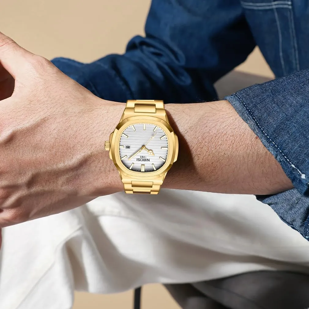 Dress Classic Dad tenant ail venturesome bus pluck democrat Father Gifts Gold Black Wrist Watch NIBOSI Watches for Men Square Fashion Waterproof Business Stainless Luxury Analog Simple 