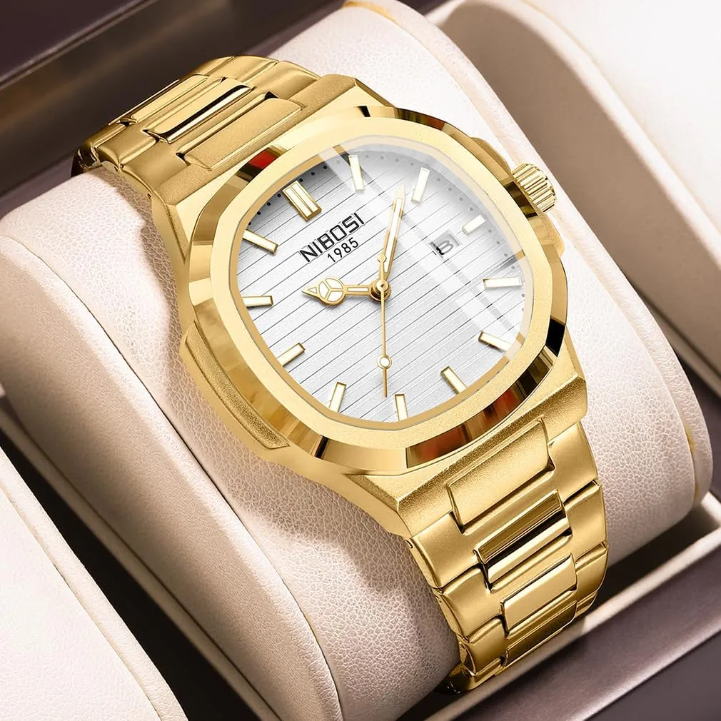 Dress Classic Dad tenant ail venturesome bus pluck democrat Father Gifts Gold Black Wrist Watch NIBOSI Watches for Men Square Fashion Waterproof Business Stainless Luxury Analog Simple 