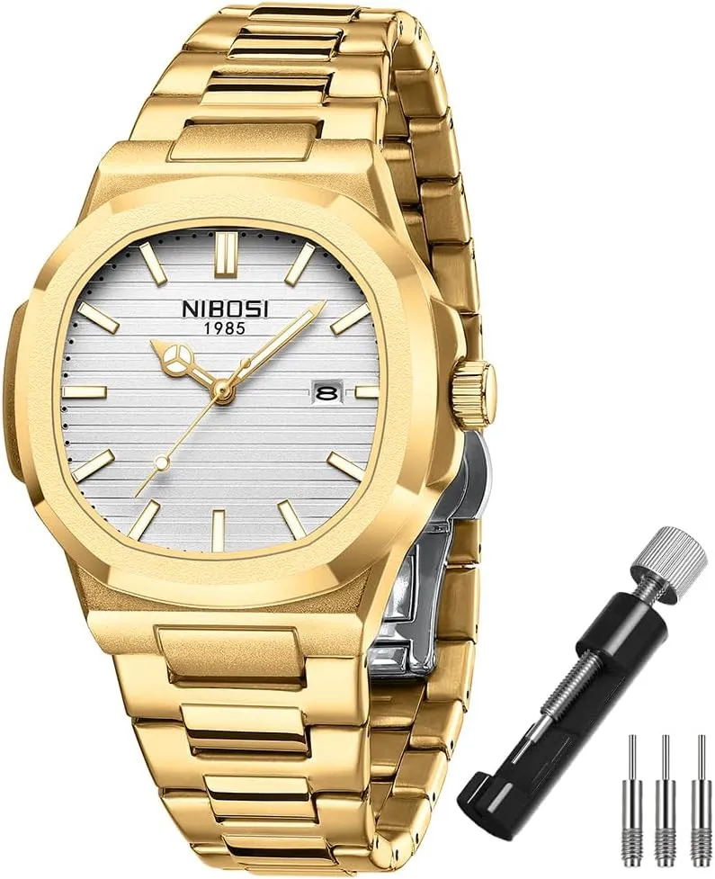 Dress Classic Dad tenant ail venturesome bus pluck democrat Father Gifts Gold Black Wrist Watch NIBOSI Watches for Men Square Fashion Waterproof Business Stainless Luxury Analog Simple 