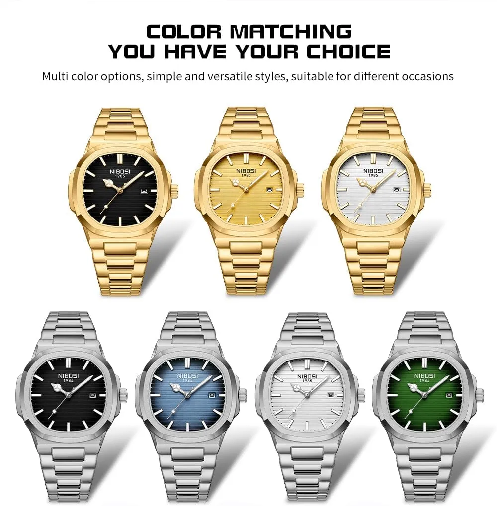 Dress Classic Dad tenant ail venturesome bus pluck democrat Father Gifts Gold Black Wrist Watch NIBOSI Watches for Men Square Fashion Waterproof Business Stainless Luxury Analog Simple 