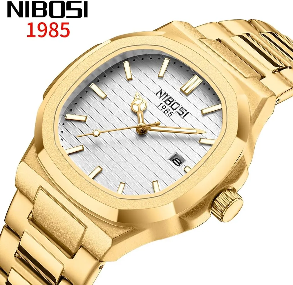 Dress Classic Dad tenant ail venturesome bus pluck democrat Father Gifts Gold Black Wrist Watch NIBOSI Watches for Men Square Fashion Waterproof Business Stainless Luxury Analog Simple 