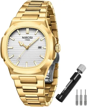 Dress Classic Dad tenant ail venturesome bus pluck democrat Father Gifts Gold Black Wrist Watch NIBOSI Watches for Men Square Fashion Waterproof Business Stainless Luxury Analog Simple 