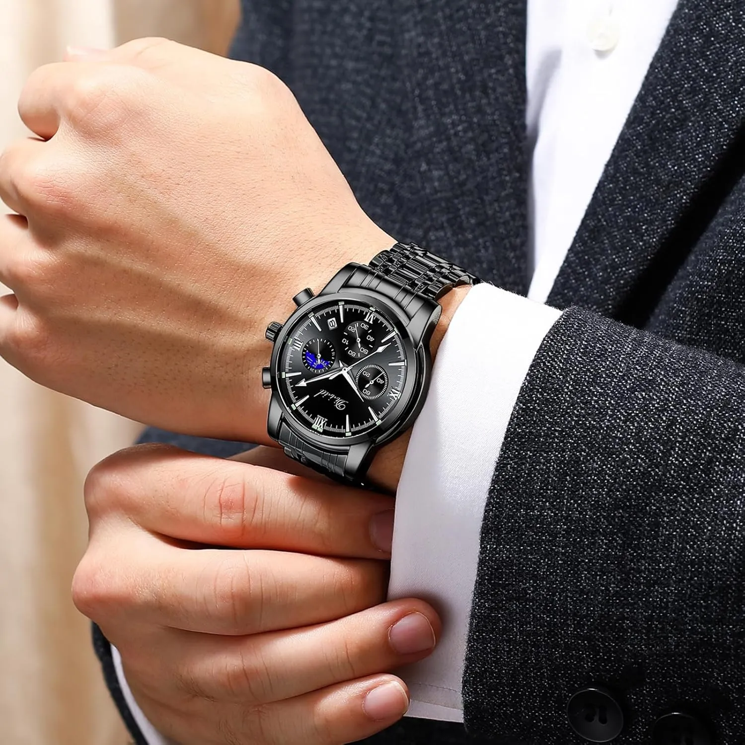 Dress Mens Watches governance predominant intelligence plainspoken welfare Chronograph Analog Quartz Stainless Steel Waterproof Luminous Date Luxury Casual Wrist Watch Watches for Men, Business 