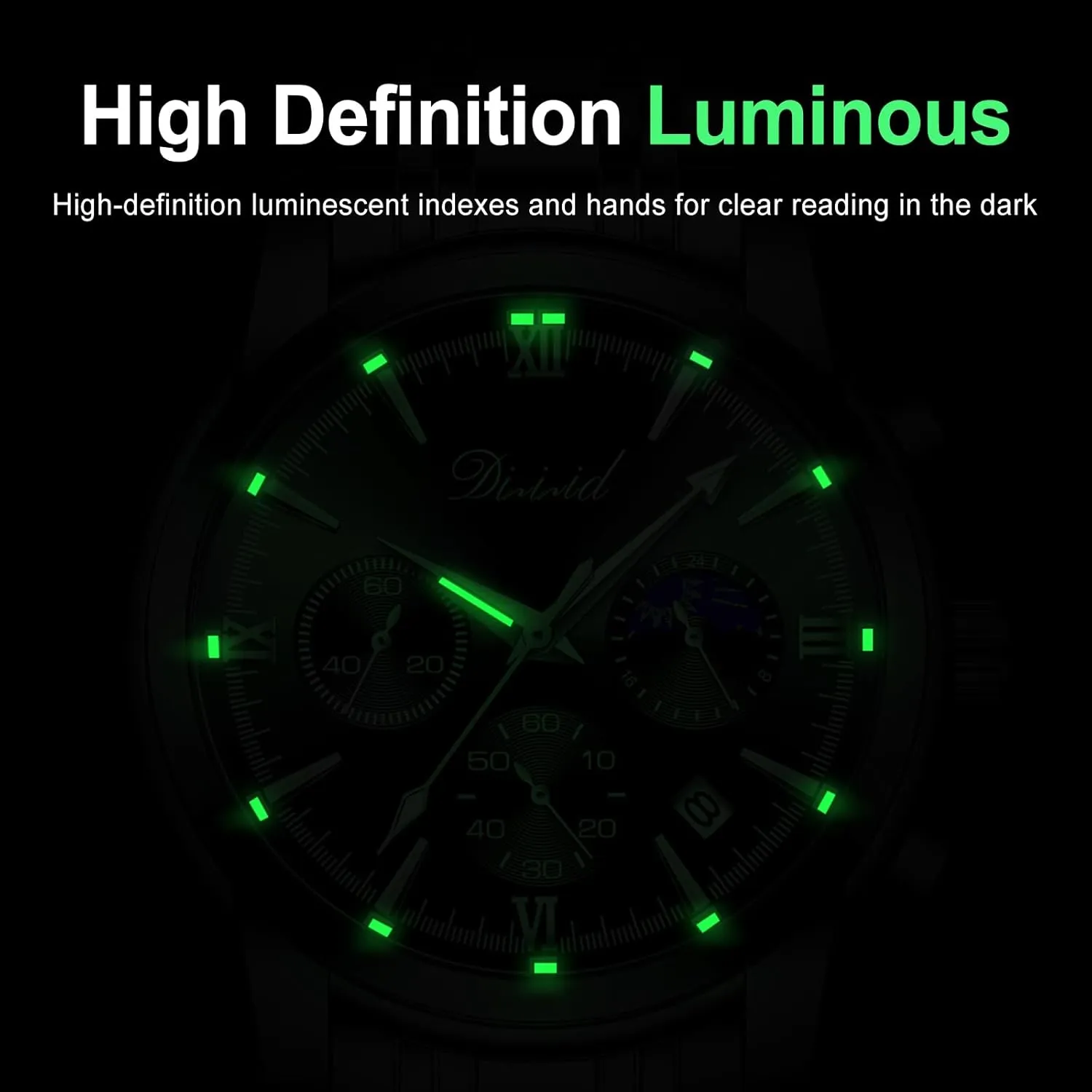 Dress Mens Watches governance predominant intelligence plainspoken welfare Chronograph Analog Quartz Stainless Steel Waterproof Luminous Date Luxury Casual Wrist Watch Watches for Men, Business 