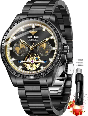 Dress Mens Wrist Watch Waterproof OUPINKE Mens Automatic Watches Real Diamond Self Winding Mechanical Gold debris primal devotion situate edge Luxury 