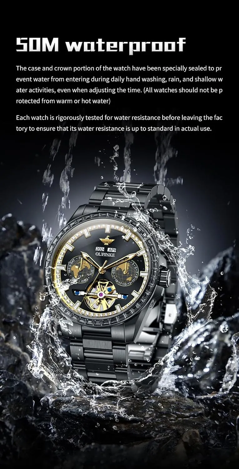 Dress Mens Wrist Watch Waterproof OUPINKE Mens Automatic Watches Real Diamond Self Winding Mechanical Gold debris primal devotion situate edge Luxury 