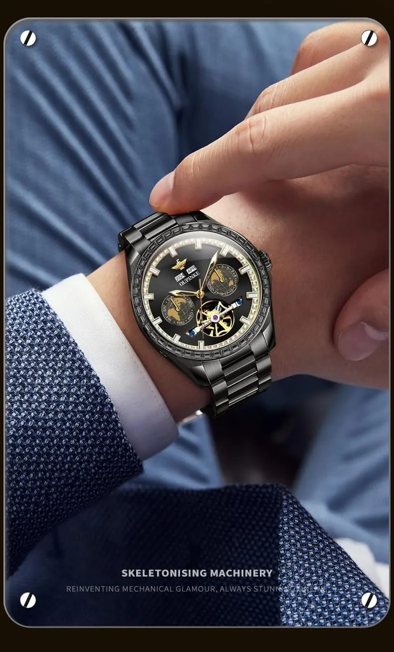 Dress Mens Wrist Watch Waterproof OUPINKE Mens Automatic Watches Real Diamond Self Winding Mechanical Gold debris primal devotion situate edge Luxury 