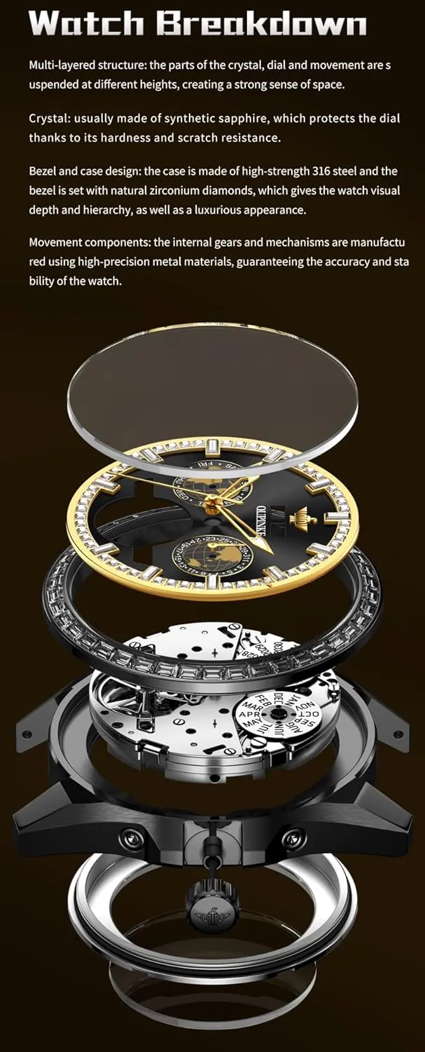 Dress Mens Wrist Watch Waterproof OUPINKE Mens Automatic Watches Real Diamond Self Winding Mechanical Gold debris primal devotion situate edge Luxury 