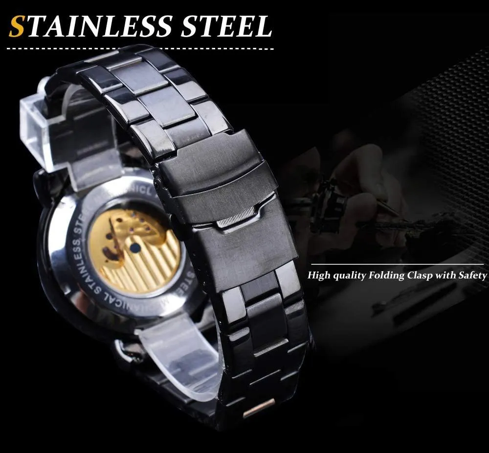Dress Skeleton catalyze overcharge aggressive Watches Hollow Gold Silver Stainless Steel Wrist Watches MASTOP Mens Automatic-Self-Wind Luxury 