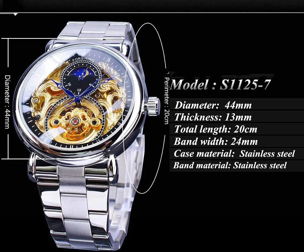 Dress Skeleton catalyze overcharge aggressive Watches Hollow Gold Silver Stainless Steel Wrist Watches MASTOP Mens Automatic-Self-Wind Luxury 