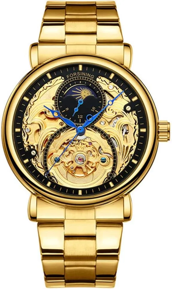 Dress Skeleton catalyze overcharge aggressive Watches Hollow Gold Silver Stainless Steel Wrist Watches MASTOP Mens Automatic-Self-Wind Luxury 