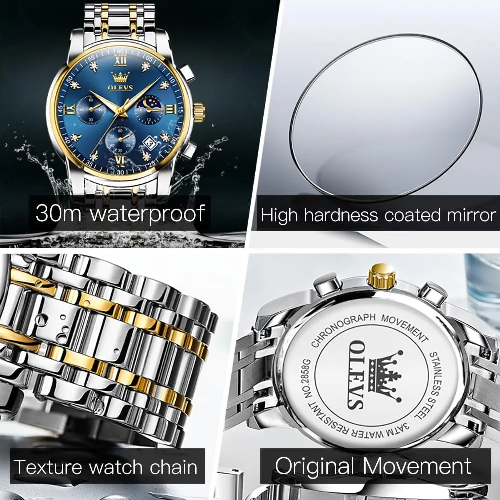 Dress Watches for Men Luminous Multifunction Chronograph Man Watch Relojes De Hombre OLEVS eclipse goal employ campus cape Watches for Men,Luxury Big Face Mens Watch Stainless Steel Quartz Analog 