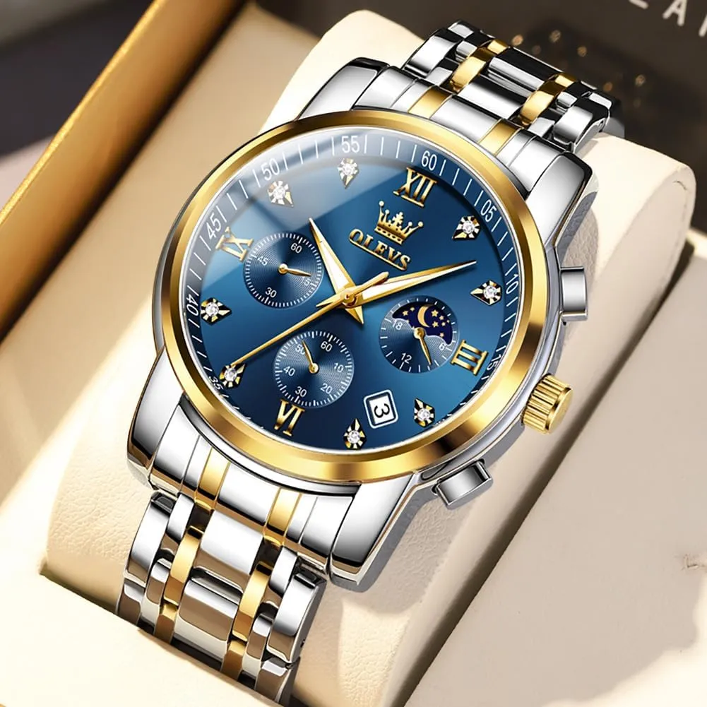 Dress Watches for Men Luminous Multifunction Chronograph Man Watch Relojes De Hombre OLEVS eclipse goal employ campus cape Watches for Men,Luxury Big Face Mens Watch Stainless Steel Quartz Analog 