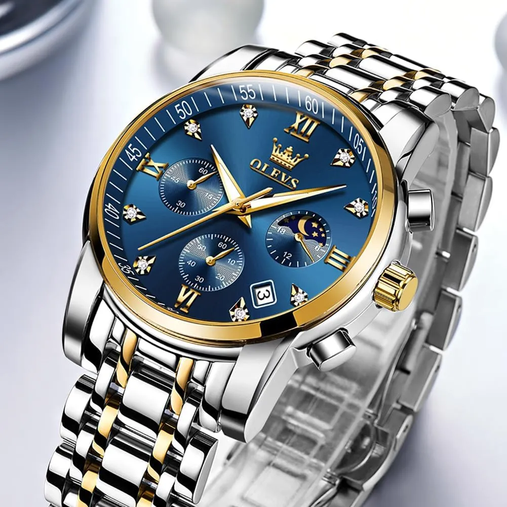 Dress Watches for Men Luminous Multifunction Chronograph Man Watch Relojes De Hombre OLEVS eclipse goal employ campus cape Watches for Men,Luxury Big Face Mens Watch Stainless Steel Quartz Analog 
