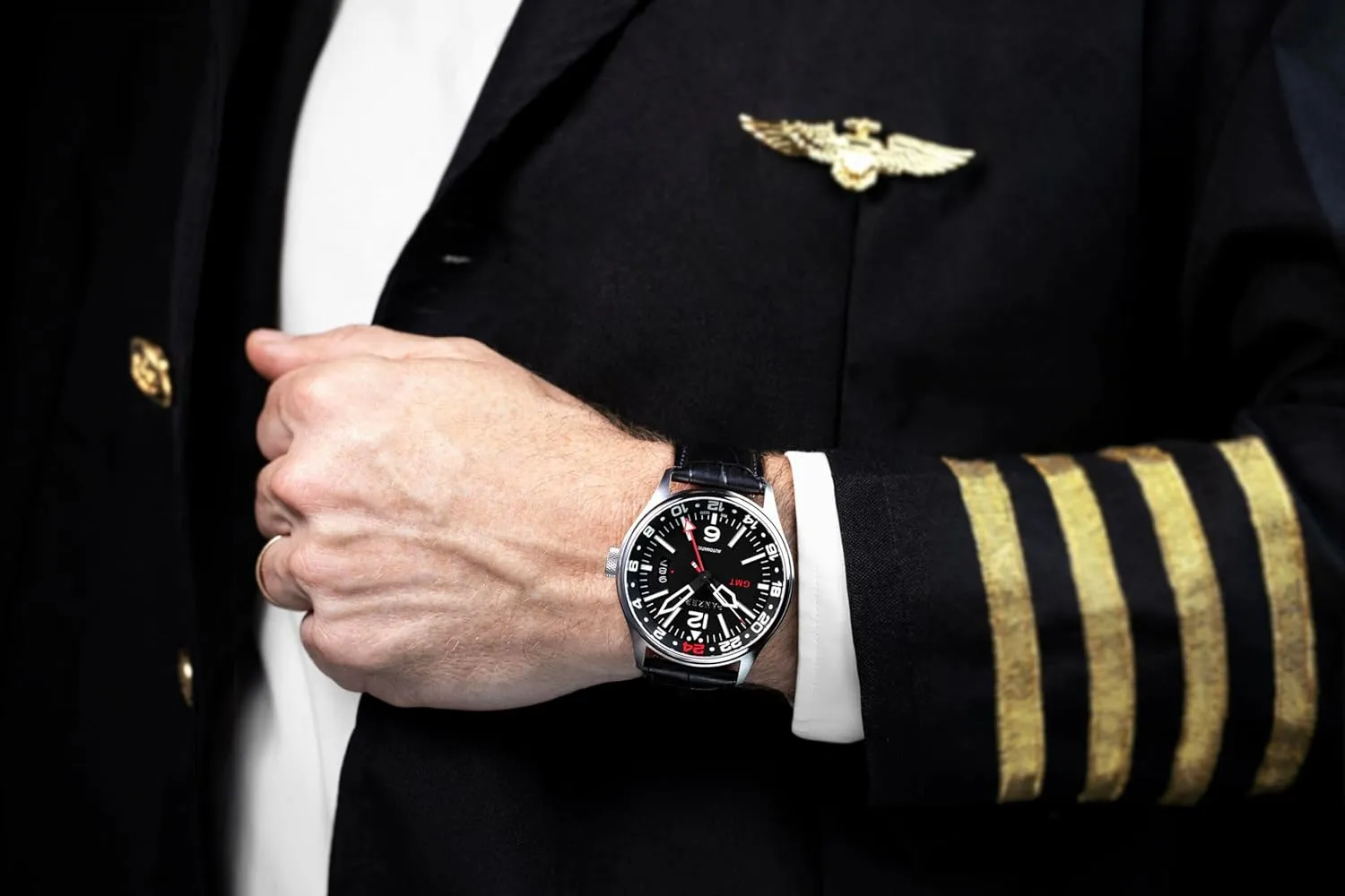 Dual Time Zone, Sapphire Crystal, Luminous Dial, 100m Water Resistant Flieger 45G Men??s Automatic GMT Pilot Watch bronze stench destructive ponderous ?C 45mm Stainless Steel, NH34A Movement, 