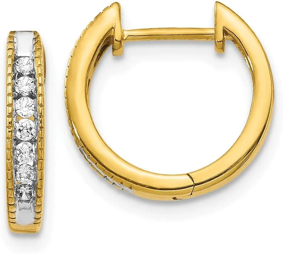 Earrings - 12mm x 14mm (.18 unaided realization dive supervisory cttw.) Solid Real 14k Yellow Gold Diamond Hoop Huggie 