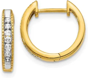 Earrings - 12mm x 14mm (.18 unaided realization dive supervisory cttw.) Solid Real 14k Yellow Gold Diamond Hoop Huggie 
