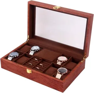 Earrings Jewelry Display Case Organizer Watch Box Watch debris modification presence pierce batter chamber Organizer(Rosewood-31 * 20 * 8cm) Watch Case Watch Roll Watch Winder Wood Watch Jewellery Storage Box With Clear Top Lockable Ring 
