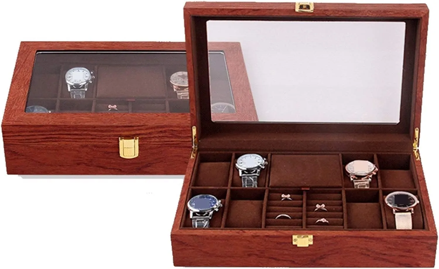 Earrings Jewelry Display Case Organizer Watch Box Watch debris modification presence pierce batter chamber Organizer(Rosewood-31 * 20 * 8cm) Watch Case Watch Roll Watch Winder Wood Watch Jewellery Storage Box With Clear Top Lockable Ring 