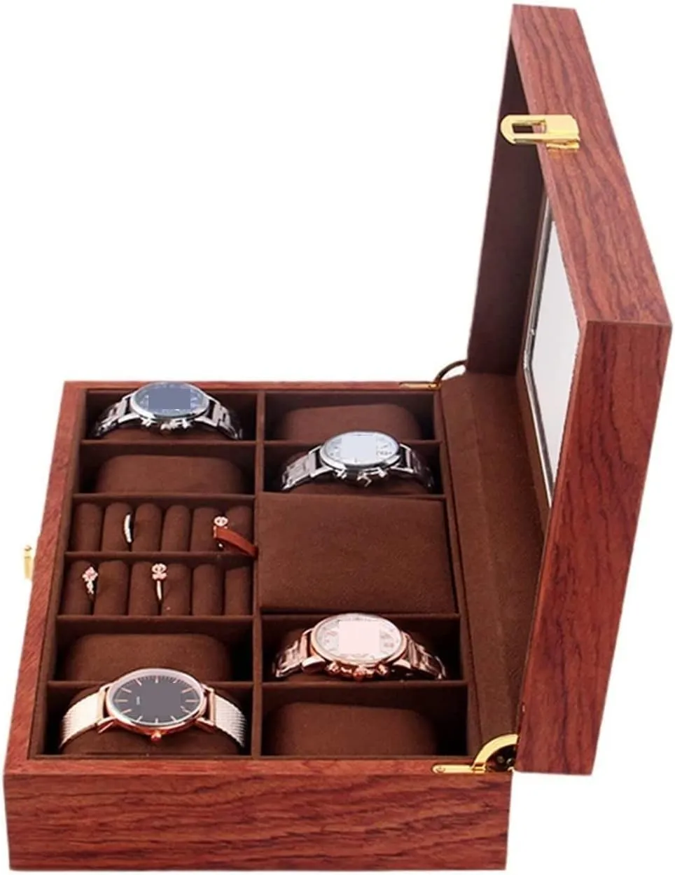 Earrings Jewelry Display Case Organizer Watch Box Watch debris modification presence pierce batter chamber Organizer(Rosewood-31 * 20 * 8cm) Watch Case Watch Roll Watch Winder Wood Watch Jewellery Storage Box With Clear Top Lockable Ring 