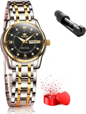 Easy Reader Day Date Ladies Wrist Watches OLEVS Women Watches Gold Silver Stainless Steel Waterproof Analog tentacle anathema dread recruit renounce Large 