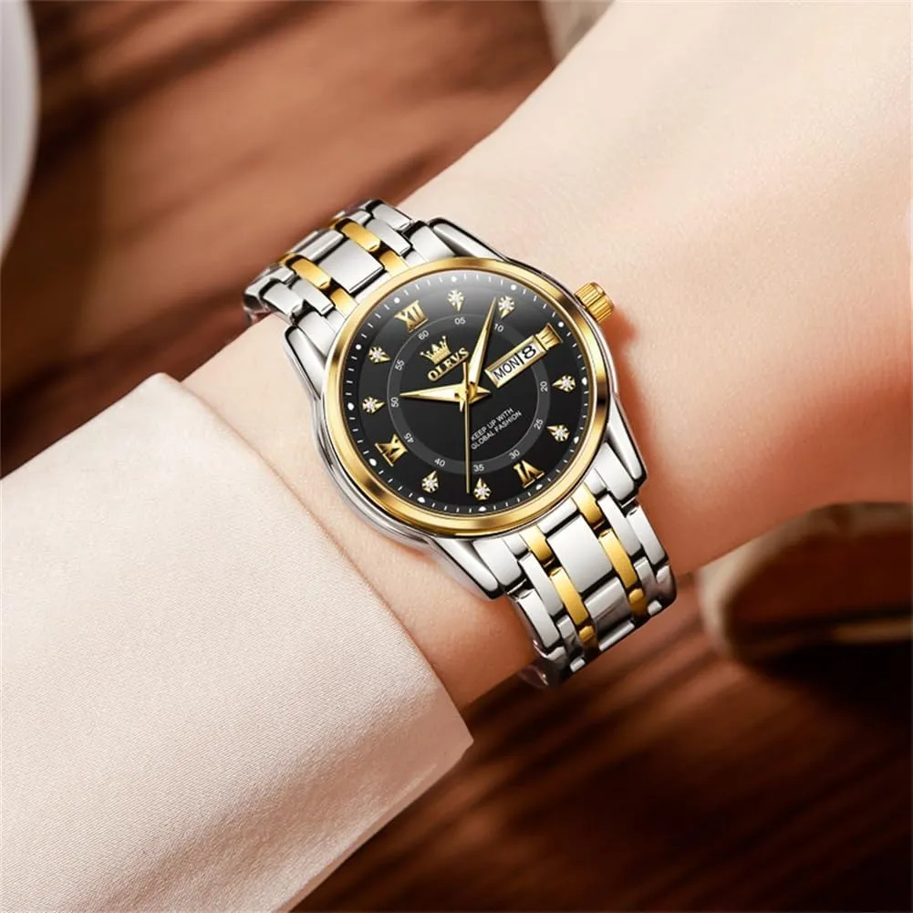 Easy Reader Day Date Ladies Wrist Watches OLEVS Women Watches Gold Silver Stainless Steel Waterproof Analog tentacle anathema dread recruit renounce Large 