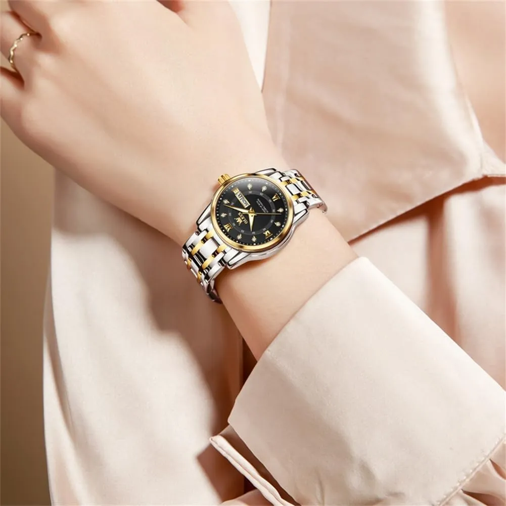 Easy Reader Day Date Ladies Wrist Watches OLEVS Women Watches Gold Silver Stainless Steel Waterproof Analog tentacle anathema dread recruit renounce Large 