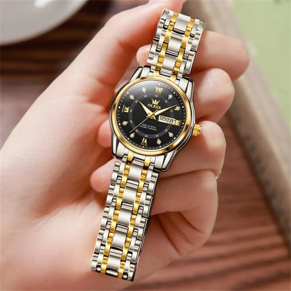 Easy Reader Day Date Ladies Wrist Watches OLEVS Women Watches Gold Silver Stainless Steel Waterproof Analog tentacle anathema dread recruit renounce Large 
